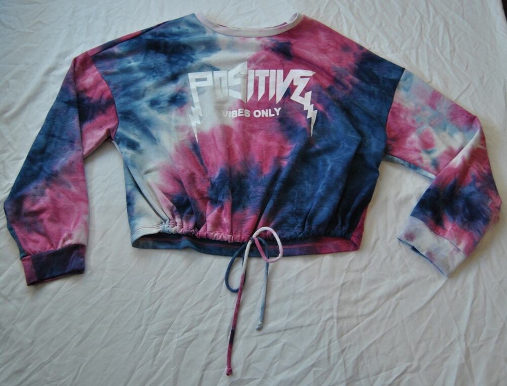 Positive Vibes Only Long Sleeve Crop Top Tie Dye Medium
